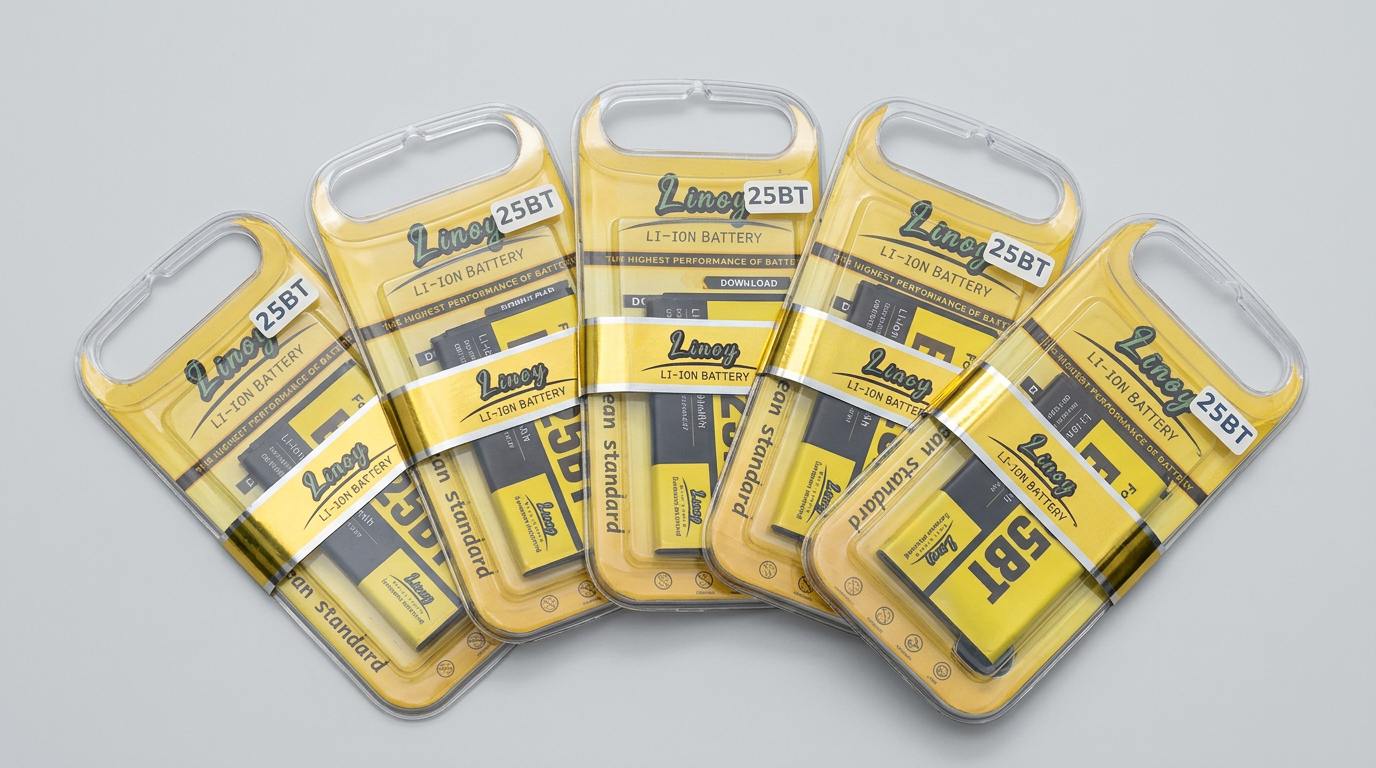 Five LINOY 25BT clamshell packs arranged side by side