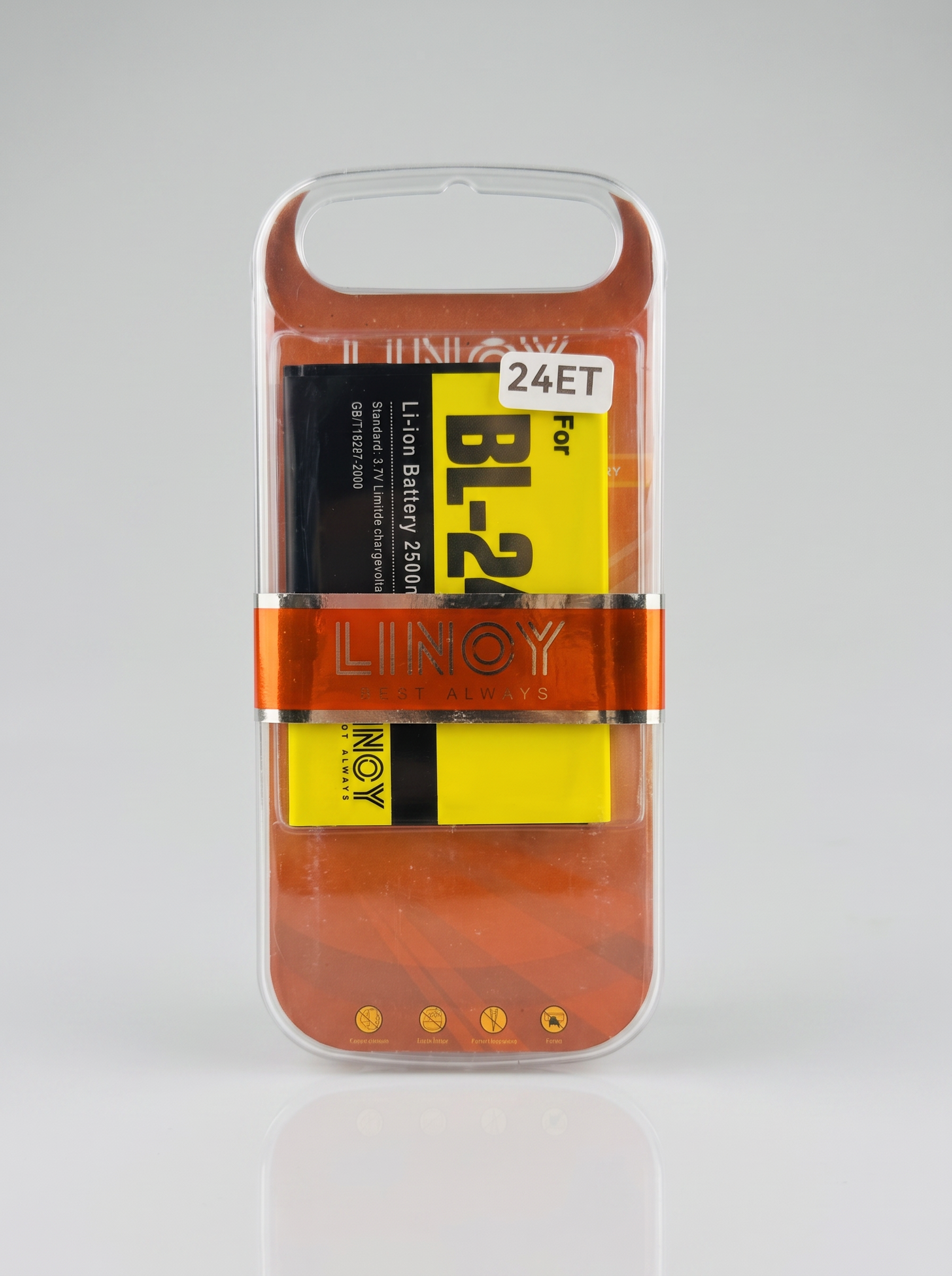 LINOY BL-24ET lithium-ion battery in sealed orange LINOY blister packaging
