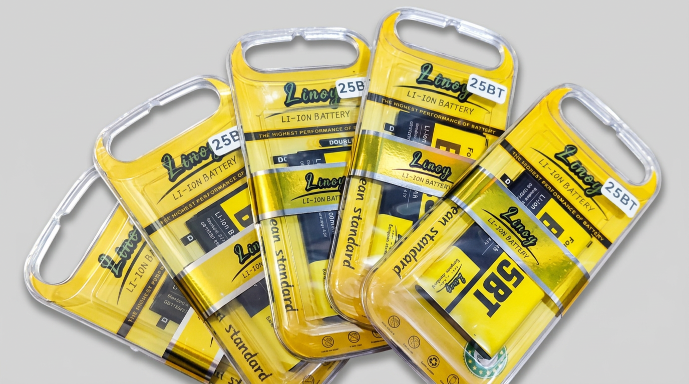 Five LINOY 25BT clamshell packs fanned out for display