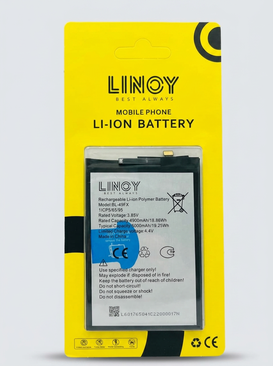 LINOY BL-49FX lithium-ion polymer battery sealed on a yellow LINOY retail card