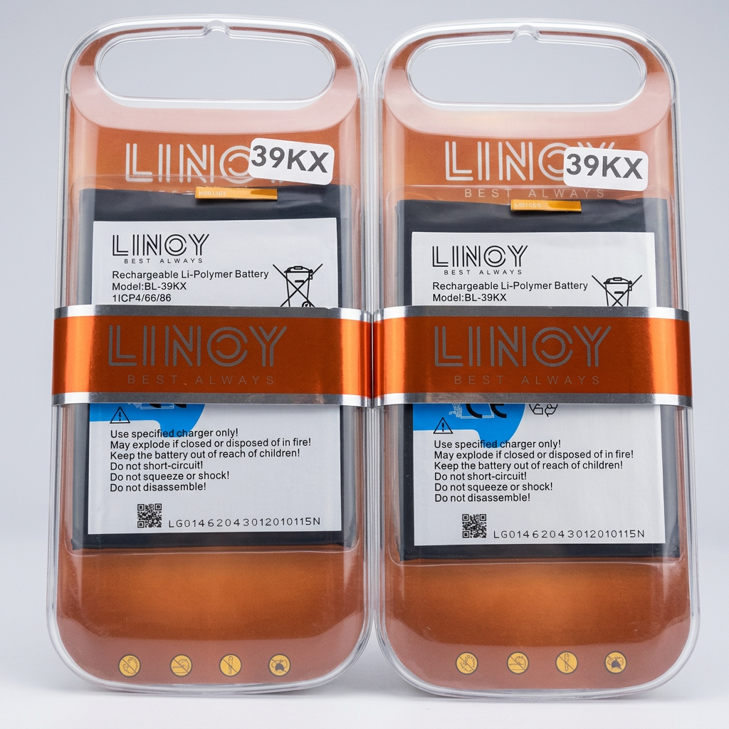 Two LINOY BL-39KX lithium-polymer batteries in sealed orange LINOY blister packs